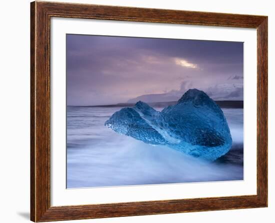 Translucent Blue Iceberg Washed Ashore on Breidamerkursandur Black Sands-Patrick Dieudonne-Framed Photographic Print