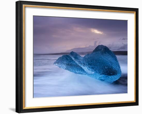 Translucent Blue Iceberg Washed Ashore on Breidamerkursandur Black Sands-Patrick Dieudonne-Framed Photographic Print