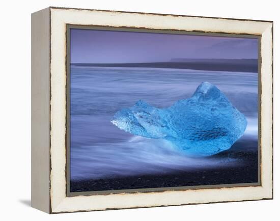 Translucent Blue Iceberg Washed Ashore on Breidamerkursandur Black Sands-Patrick Dieudonne-Framed Premier Image Canvas