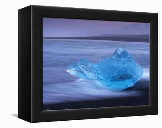 Translucent Blue Iceberg Washed Ashore on Breidamerkursandur Black Sands-Patrick Dieudonne-Framed Premier Image Canvas