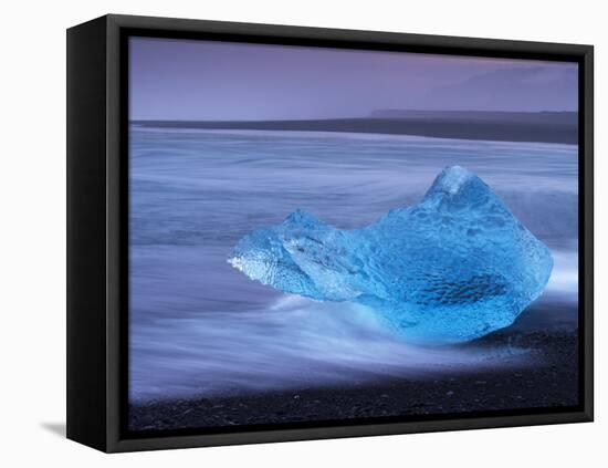 Translucent Blue Iceberg Washed Ashore on Breidamerkursandur Black Sands-Patrick Dieudonne-Framed Premier Image Canvas