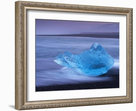 Translucent Blue Iceberg Washed Ashore on Breidamerkursandur Black Sands-Patrick Dieudonne-Framed Photographic Print