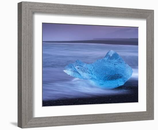 Translucent Blue Iceberg Washed Ashore on Breidamerkursandur Black Sands-Patrick Dieudonne-Framed Photographic Print