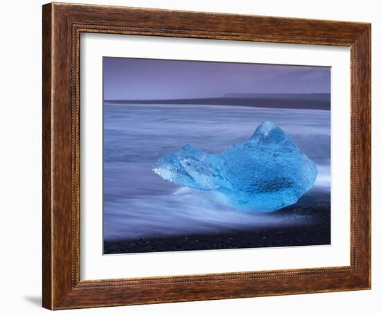 Translucent Blue Iceberg Washed Ashore on Breidamerkursandur Black Sands-Patrick Dieudonne-Framed Photographic Print