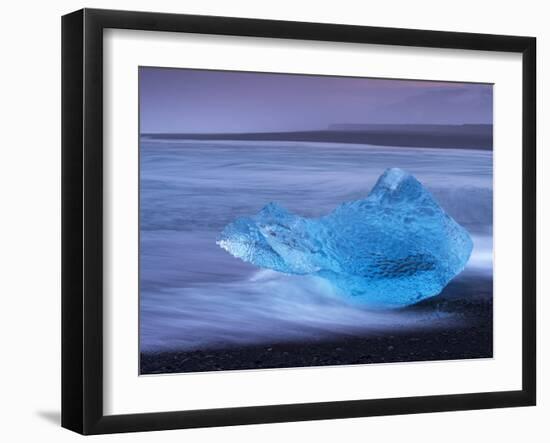 Translucent Blue Iceberg Washed Ashore on Breidamerkursandur Black Sands-Patrick Dieudonne-Framed Photographic Print