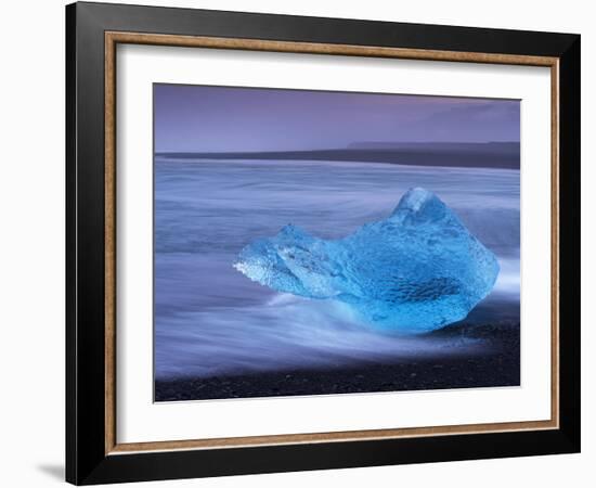 Translucent Blue Iceberg Washed Ashore on Breidamerkursandur Black Sands-Patrick Dieudonne-Framed Photographic Print