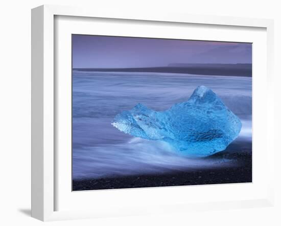 Translucent Blue Iceberg Washed Ashore on Breidamerkursandur Black Sands-Patrick Dieudonne-Framed Photographic Print