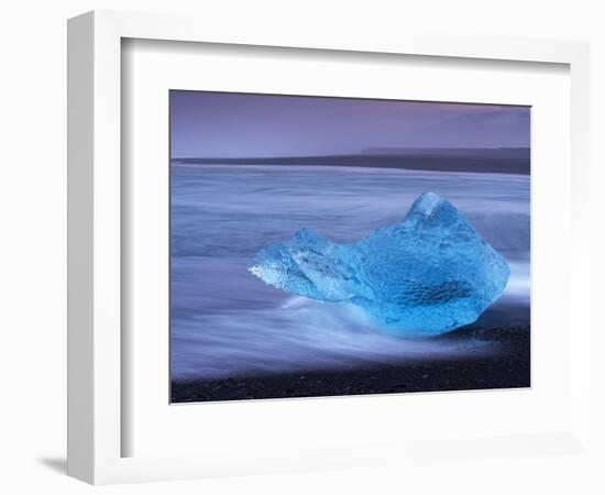 Translucent Blue Iceberg Washed Ashore on Breidamerkursandur Black Sands-Patrick Dieudonne-Framed Photographic Print