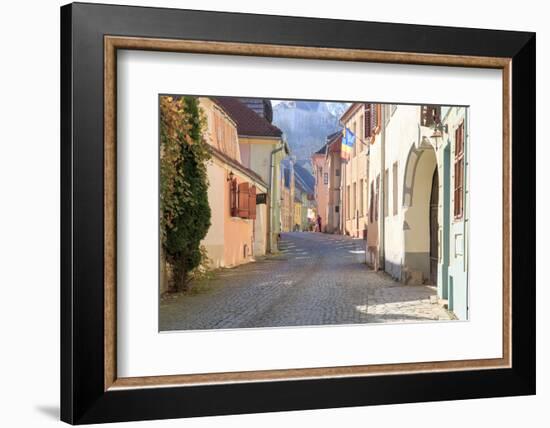 Transylvania, Romania, Mures County, Sighisoara, cobblestone street.-Emily Wilson-Framed Photographic Print