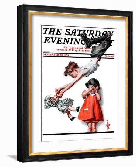 "Trapeze Artist," Saturday Evening Post Cover, September 20, 1924-Joseph Christian Leyendecker-Framed Giclee Print