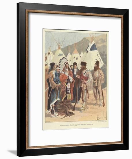 Trappers Trading with Native Americans, New France-Louis Charles Bombled-Framed Giclee Print