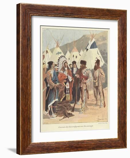 Trappers Trading with Native Americans, New France-Louis Charles Bombled-Framed Giclee Print