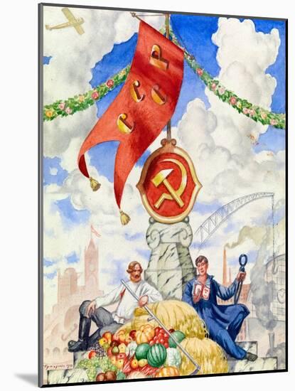 Travailleur Et Fermier Reunis Sous Le Drapeau Communiste  Affiche De Propagande De Boris Michaylov-Boris Mikhailovich Kustodiev-Mounted Giclee Print