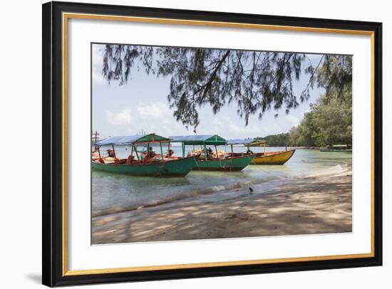 Travel Boats Moored on Bamboo Island, Sihanoukville, Cambodia, Indochina, Southeast Asia, Asia-Charlie Harding-Framed Photographic Print