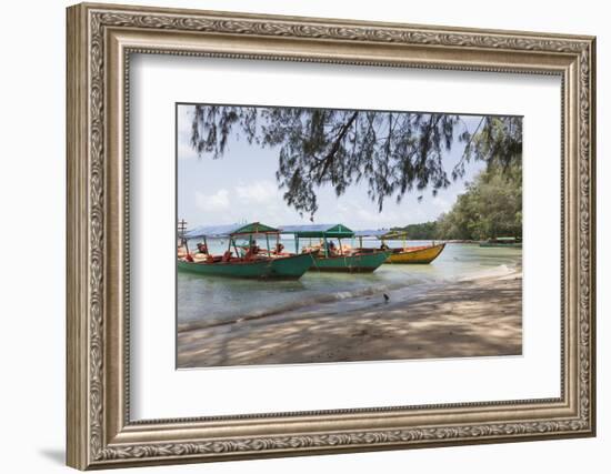 Travel Boats Moored on Bamboo Island, Sihanoukville, Cambodia, Indochina, Southeast Asia, Asia-Charlie Harding-Framed Photographic Print