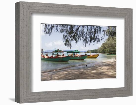 Travel Boats Moored on Bamboo Island, Sihanoukville, Cambodia, Indochina, Southeast Asia, Asia-Charlie Harding-Framed Photographic Print