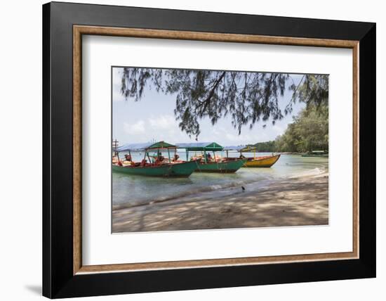 Travel Boats Moored on Bamboo Island, Sihanoukville, Cambodia, Indochina, Southeast Asia, Asia-Charlie Harding-Framed Photographic Print