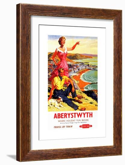 Travel By Train Poster-Aberystwyth-Welsh Tourism-Framed Art Print