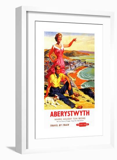Travel By Train Poster-Aberystwyth-Welsh Tourism-Framed Art Print
