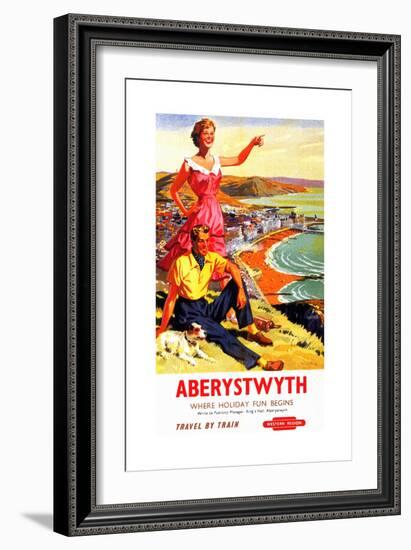 Travel By Train Poster-Aberystwyth-Welsh Tourism-Framed Art Print