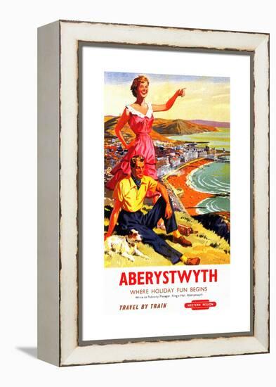 Travel By Train Poster-Aberystwyth-Welsh Tourism-Framed Stretched Canvas