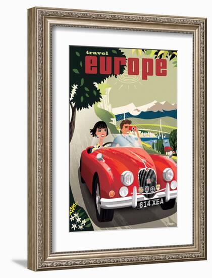 Travel Europe, Red Jaguar-Michael Crampton-Framed Art Print