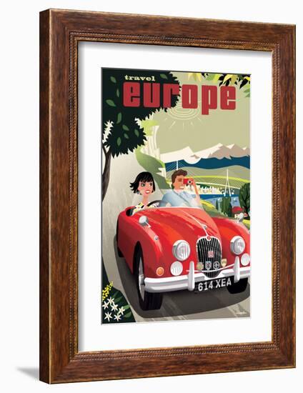 Travel Europe, Red Jaguar-Michael Crampton-Framed Art Print