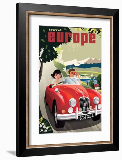 Travel Europe, Red Jaguar-Michael Crampton-Framed Art Print