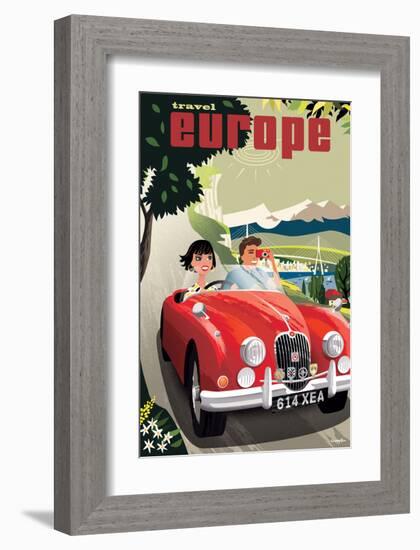 Travel Europe, Red Jaguar-Michael Crampton-Framed Art Print