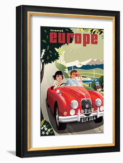 Travel Europe, Red Jaguar-Michael Crampton-Framed Art Print