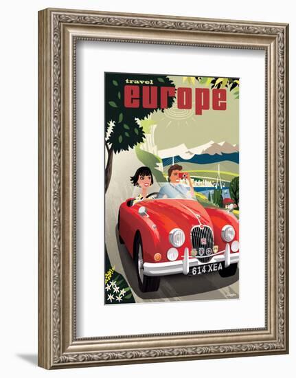 Travel Europe, Red Jaguar-Michael Crampton-Framed Art Print