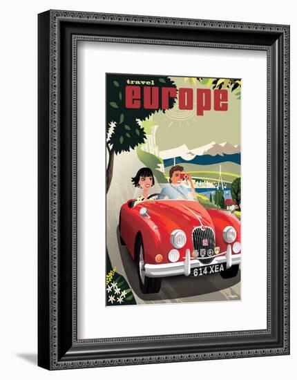 Travel Europe, Red Jaguar-Michael Crampton-Framed Art Print