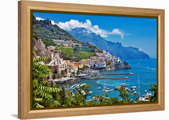 Travel in Italy Series - View of Beautiful Amalfi-Maugli-l-Framed Premier Image Canvas