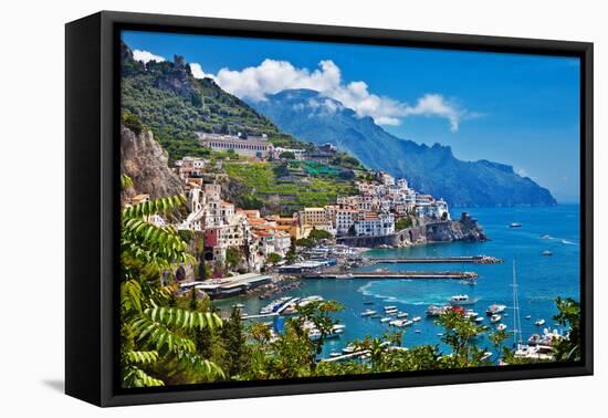 Travel in Italy Series - View of Beautiful Amalfi-Maugli-l-Framed Premier Image Canvas