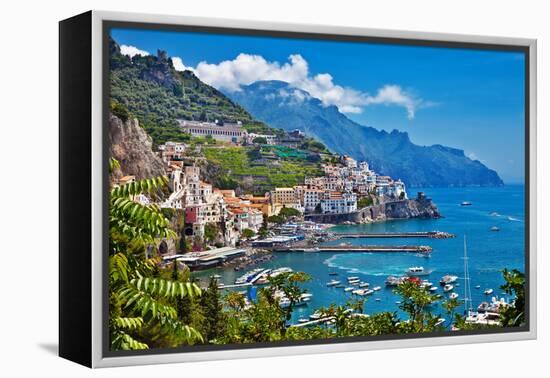 Travel in Italy Series - View of Beautiful Amalfi-Maugli-l-Framed Premier Image Canvas