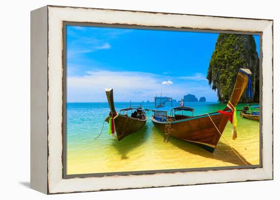 Travel Landscape, Beach With Blue Water And Sky At Summer-SergWSQ-Framed Premier Image Canvas