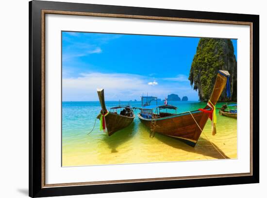 Travel Landscape, Beach With Blue Water And Sky At Summer-SergWSQ-Framed Photographic Print