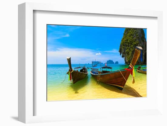 Travel Landscape, Beach With Blue Water And Sky At Summer-SergWSQ-Framed Photographic Print