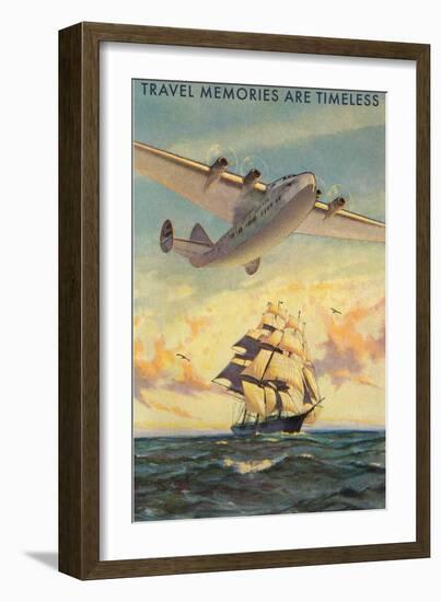 Travel Memories are Timeless, Airplane and Sailing Ship-null-Framed Art Print