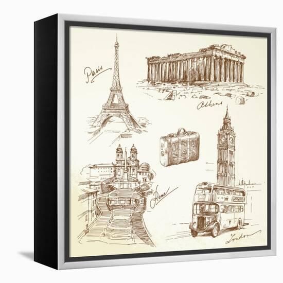 Travel Over Europe - Hand Drawn Collection-canicula-Framed Stretched Canvas