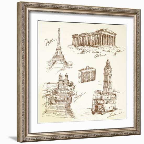 Travel Over Europe - Hand Drawn Collection-canicula-Framed Art Print