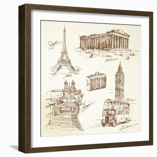 Travel Over Europe - Hand Drawn Collection-canicula-Framed Art Print