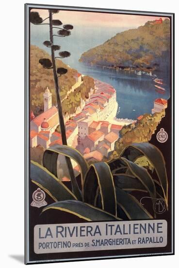 Travel Poster for Italian Riviera-null-Mounted Art Print
