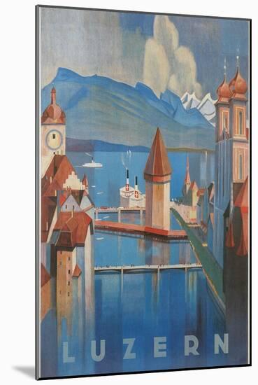 Travel Poster for Lucerne, Switzerland-null-Mounted Art Print