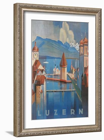 Travel Poster for Lucerne, Switzerland-null-Framed Premium Giclee Print