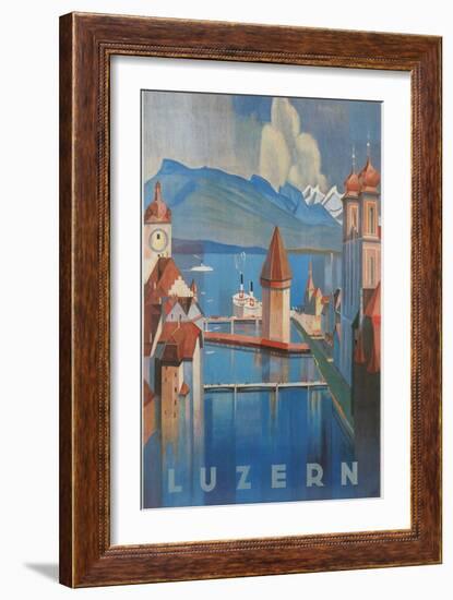 Travel Poster for Lucerne, Switzerland-null-Framed Premium Giclee Print