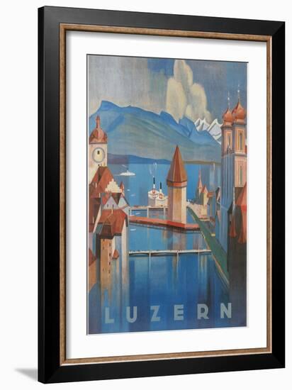 Travel Poster for Lucerne, Switzerland-null-Framed Premium Giclee Print