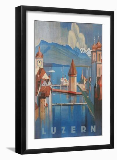 Travel Poster for Lucerne, Switzerland-null-Framed Premium Giclee Print