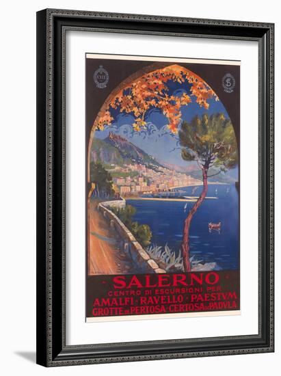 Travel Poster for Salerno-null-Framed Art Print