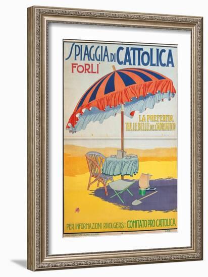 Travel Poster for Spiaggia di Cattolica,Italian Riviera, Unknown Artist, 20th c. Private collection-null-Framed Art Print